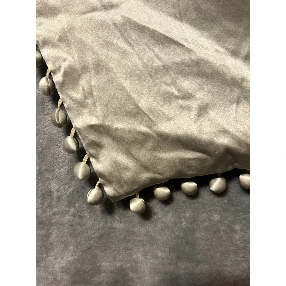 Ann Gish Satin Ball Fringe Decorative Pillow Cover Sage Silver 18x18 Square Sham